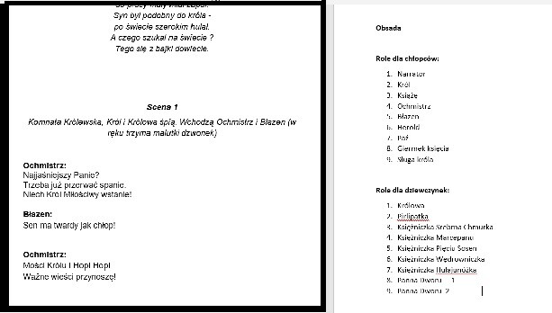 Scenariusz przedstawienia " Księżniczka na ziarnku grochu" wg utworu Jana Brzechwy (pisany wierszem)