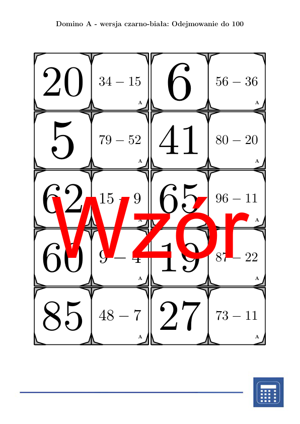 Domino - Odejmowanie do 100 | matematyka
