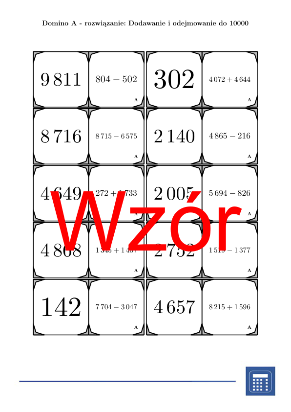 Domino - Dodawanie i odejmowanie do 10000 | matematyka