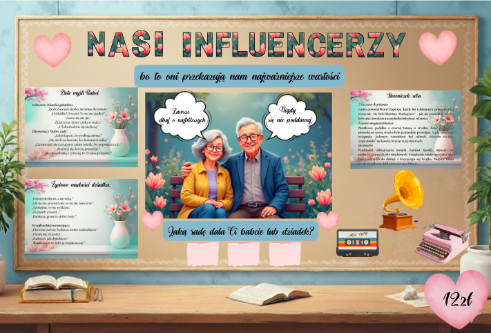 💗 NASI INFLUENCERZY – Babcia i Dziadek Gazetka szkolna | 45 stron | plakat główny 4 × A4|  Oryginalna i nowoczesna dekoracja klasy lub korytarza