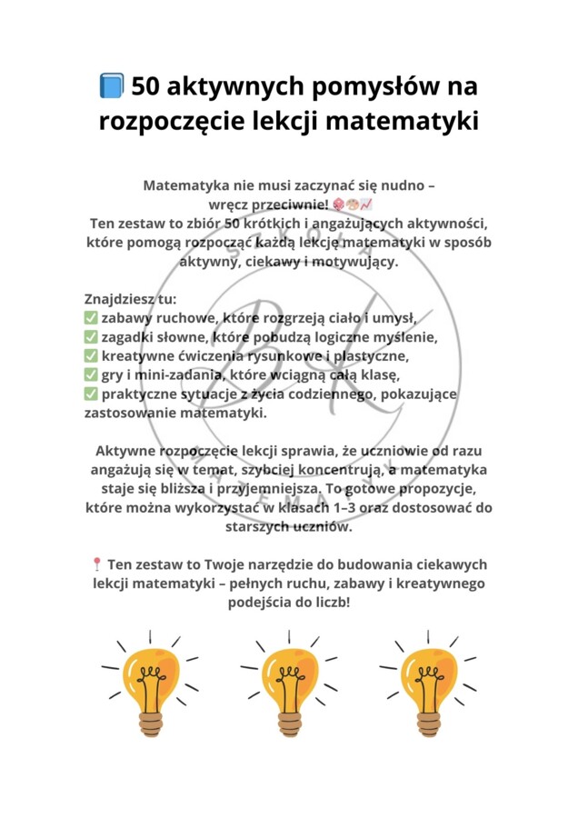 50 aktywnych pomysłów na rozpoczęcie lekcji matematyki