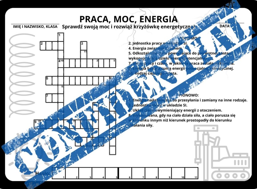 Praca, moc, energia - krzyżówka