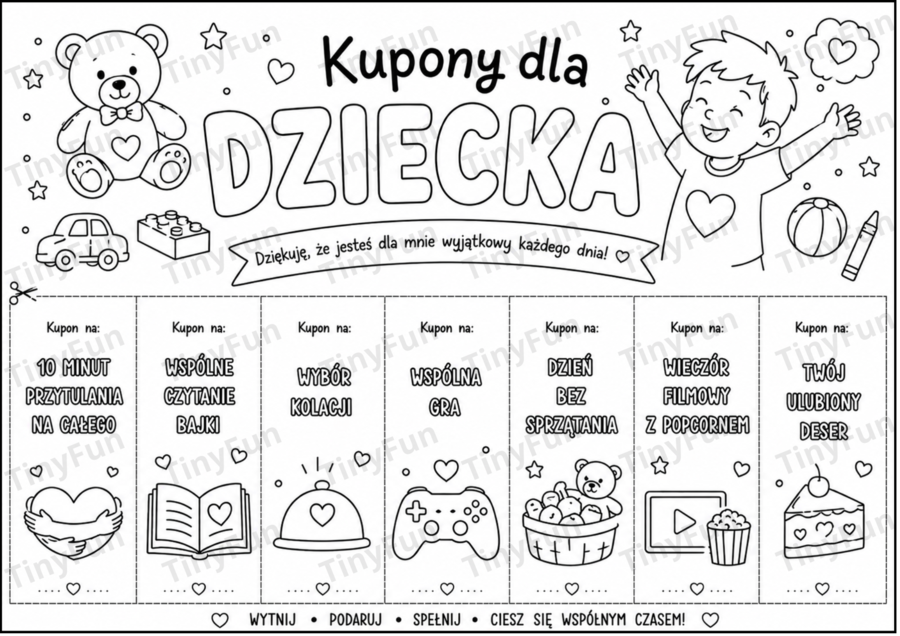 Kupony dla Dziecka do Druku PDF A4 – 24 Kupony Miłości i Zabawy | Prezent DIY dla Dzieci