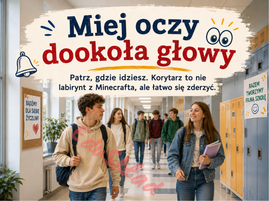 🛎️ Zasady bezpiecznej przerwy – nowoczesna gazetka korytarzowa z humorem