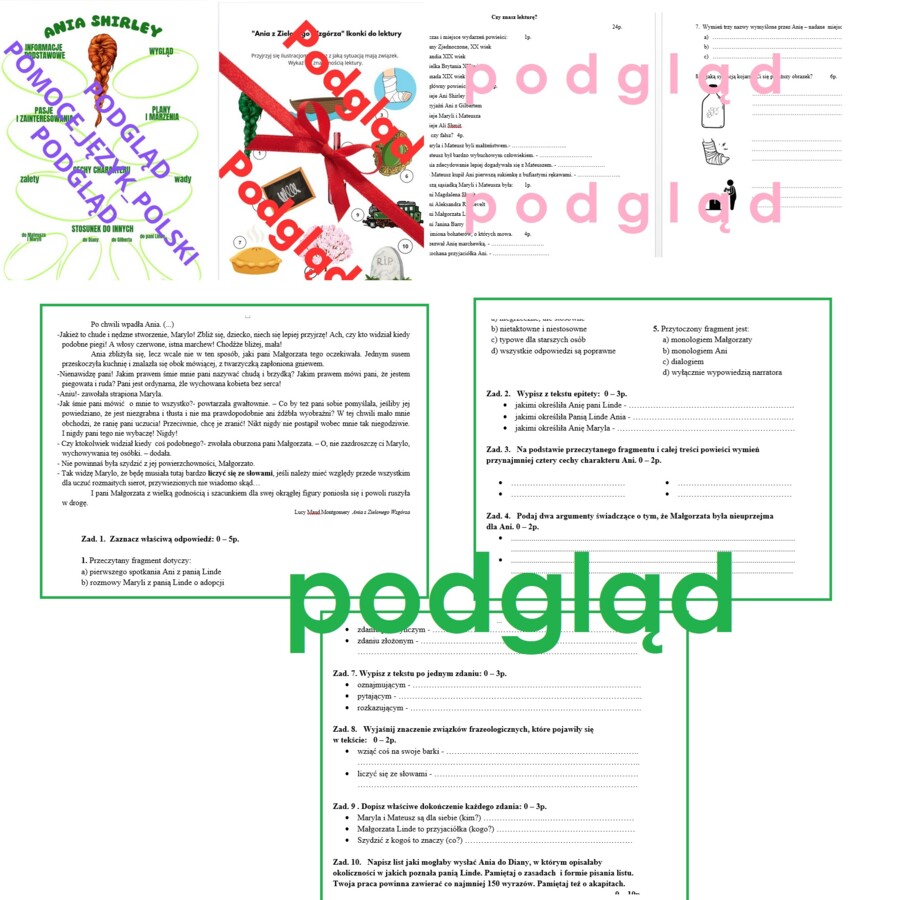 ANIA Z ZIELONEGO WZGÓRZA - pakiet materiałów