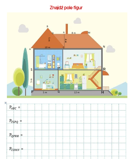 Pole wielokątów – karty pracy (prostokąt, kwadrat, trójkąt, trapez, równoległobok)