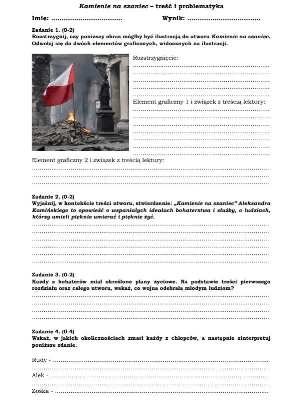 Sprawdzian z "Kamieni na szaniec"