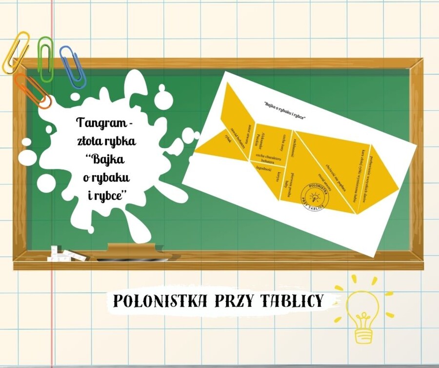 "Bajka o rybaku i rybce" Puszkin Tangram złota rybka (kolor biały) wydruk eco