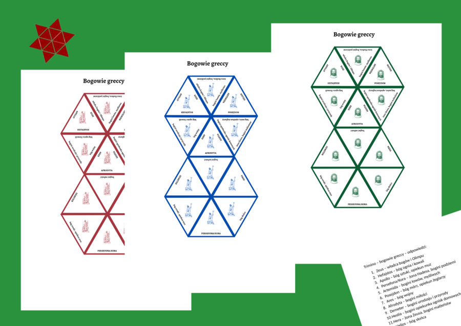 BOGOWIE GRECCY - mity - mitologia - trimino 12 elementów + odpowiedzi