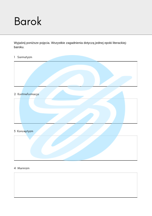 Barok – Najważniejsze Zagadnienia – Karty Pracy dla Maturzystów