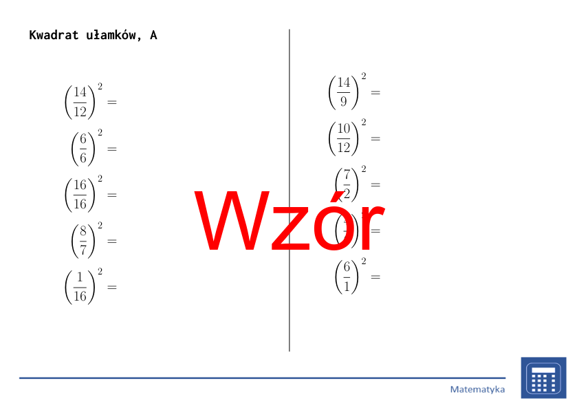 Kwadrat ułamków | matematyka | 26 kolumn