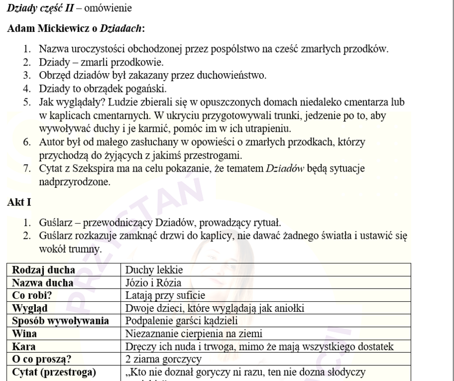 Adam Mickiewicz, Dziady cz. II - notatka, karta pracy, omówienie lektury, egzamin ósmoklasisty 2025