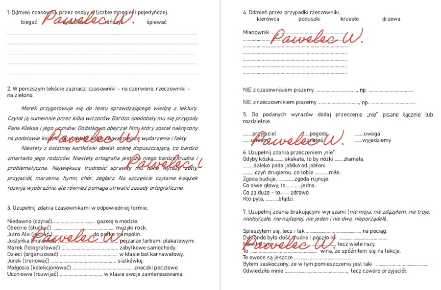 CZASOWNIK - sprawdzian, karta pracy, kl. 5, 6