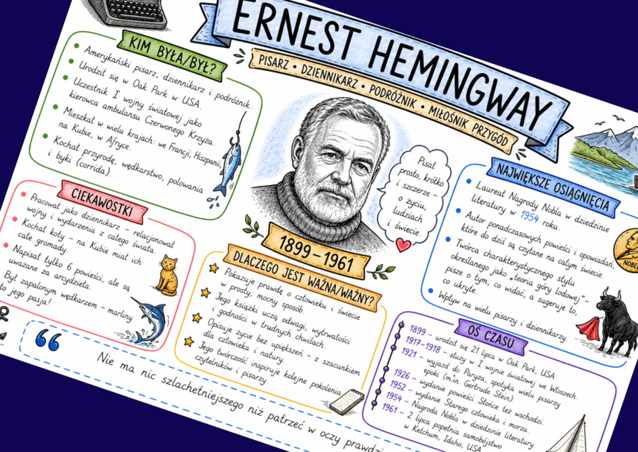 ERNEST HEMINGWAY - sketchnotka - "Stary człowiek i morze" - 2 wersje