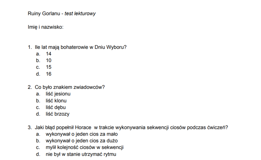 Zwiadowcy - test lekturowy