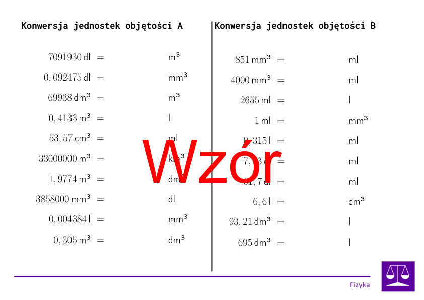 Konwersja jednostek objętości | matematyka | 26 kolumn