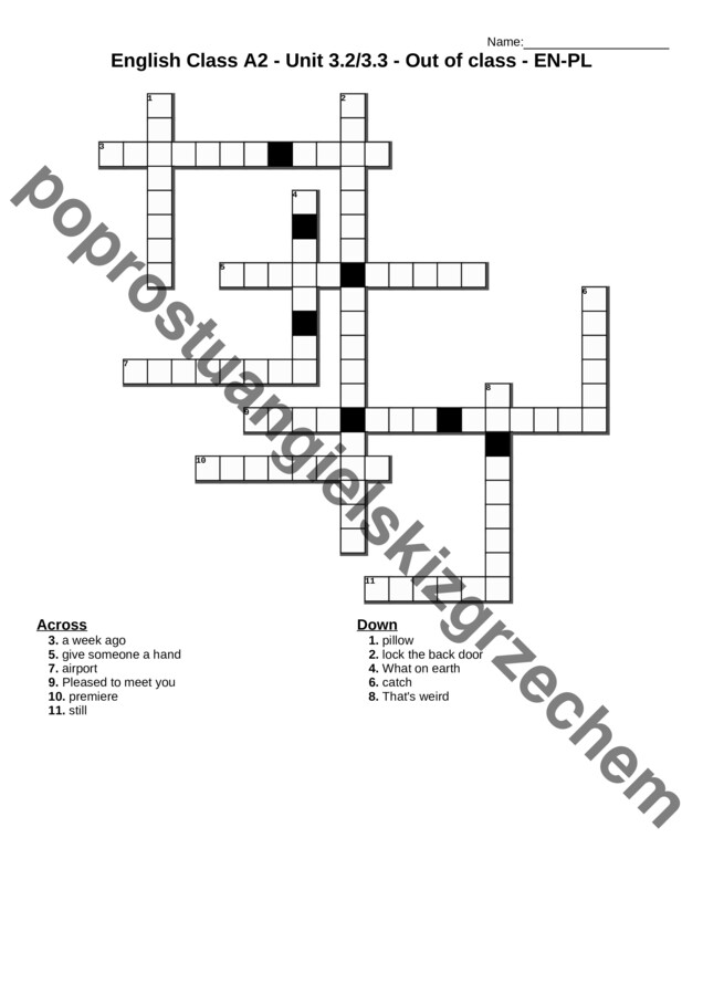English Class A2 – Unit 3 – krzyżówki
