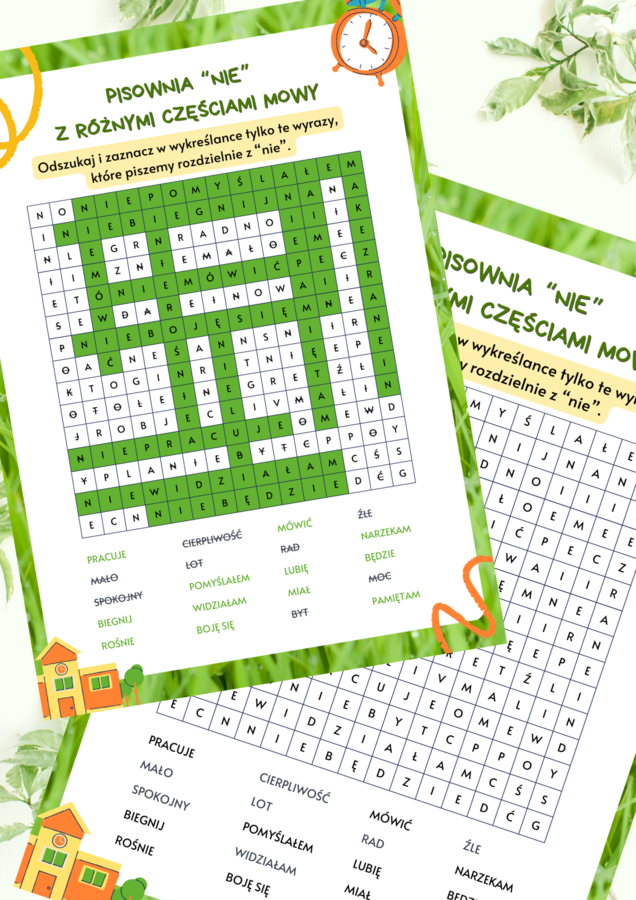 Pisownia "nie" z różnymi częściami mowy - wykreślanka