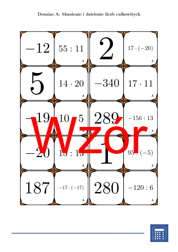 Domino - Mnożenie i dzielenie liczb całkowitych | matematyka