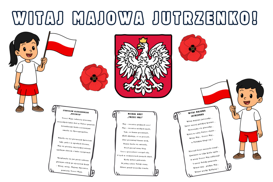 Gazetka szkolna „Witaj Majowa Jutrzenko!” – gotowa dekoracja na 3 maja/ majówkę / dodatkowe elementy dekoracyjne/ możliwość własnej aranżacji