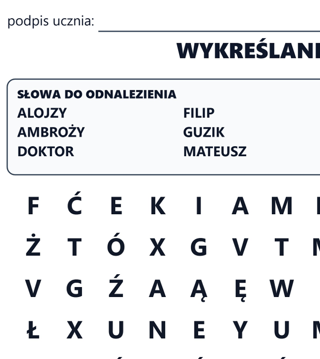 Akademia Pana Kleksa - dyktanda, wykreślanki, chmura wyrazowa