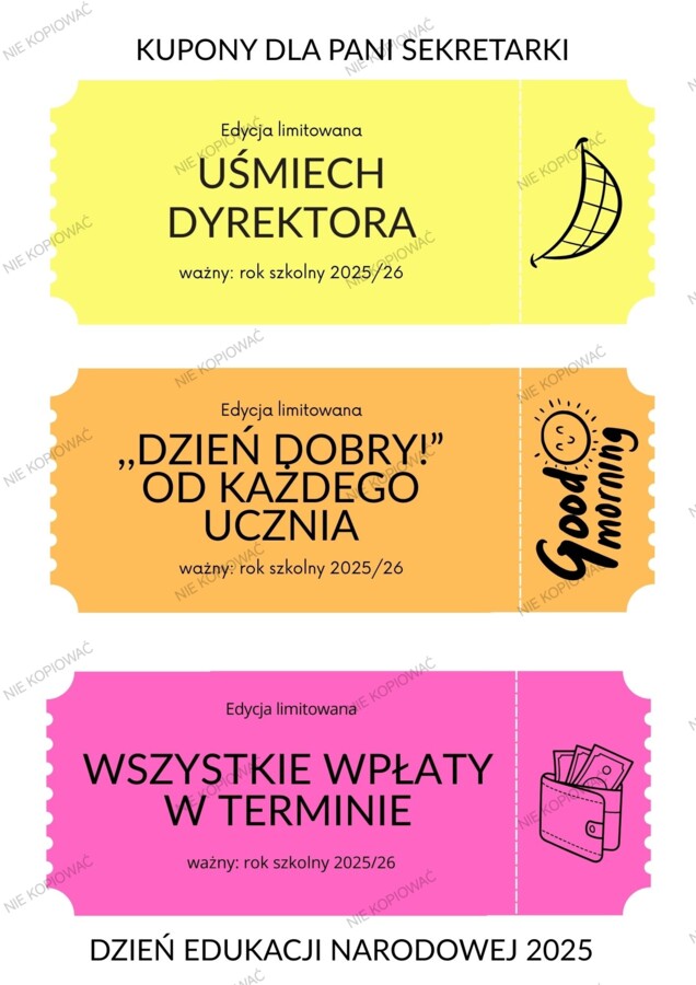 Zabawne kupony dla pracowników szkoły na DEN