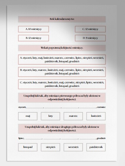 Rok, miesiąc. Karta pracy. Sprawdzian