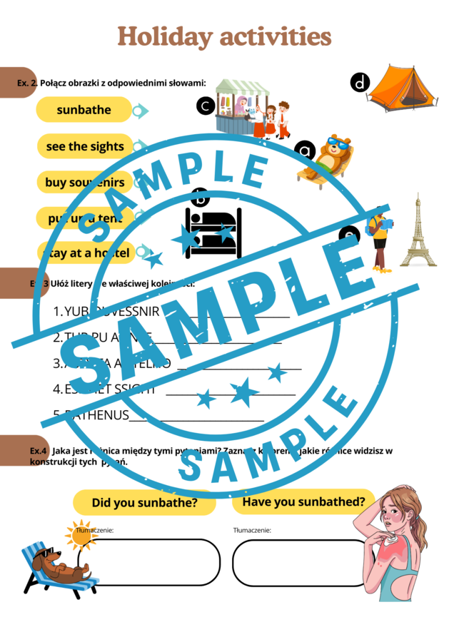 Brainy 7 Unit 3 - grammar and speaking practise - Karty Pracy - Holiday Activities and Accommodation