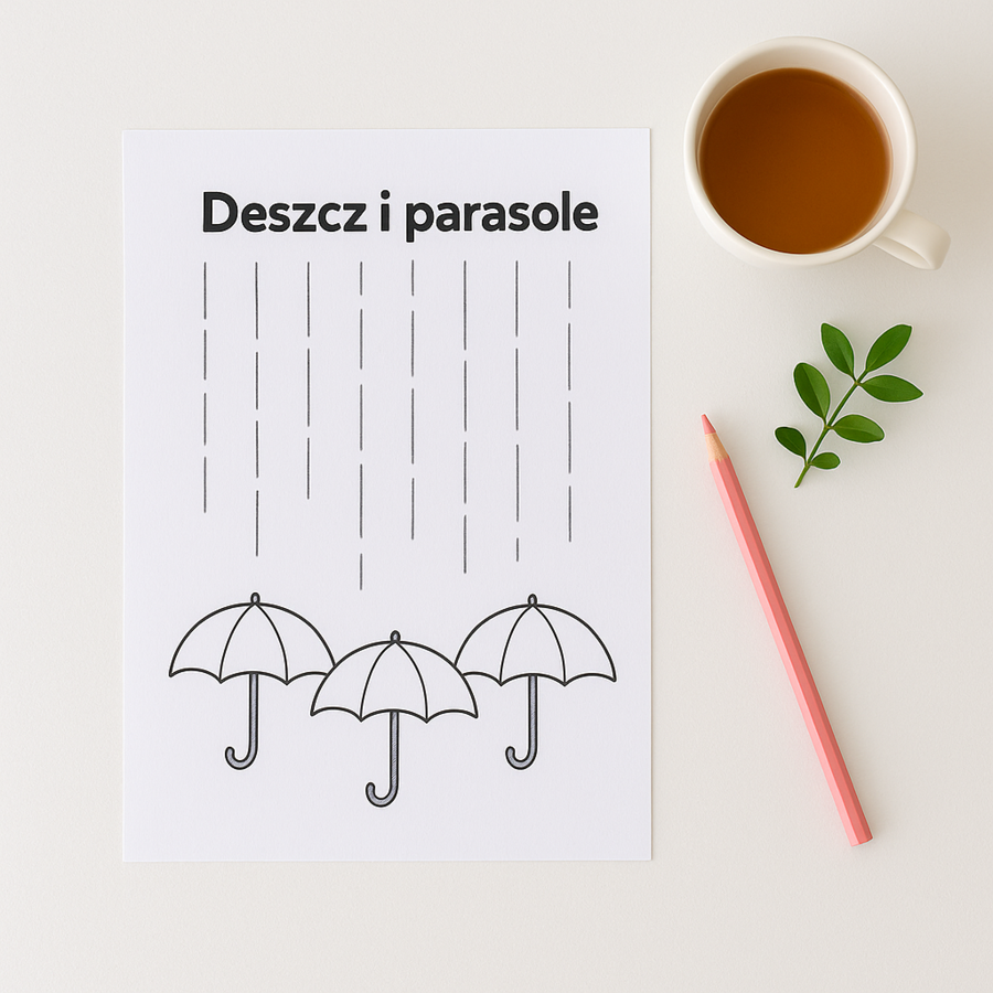 Kropelki na szybie – karta pracy do rysowania po śladzie