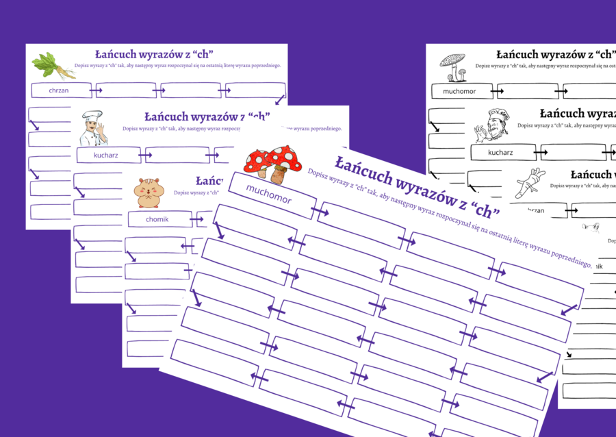 ŁAŃCUCH WYRAZOWY - wyrazy z "CH" - karta pracy - ortografia