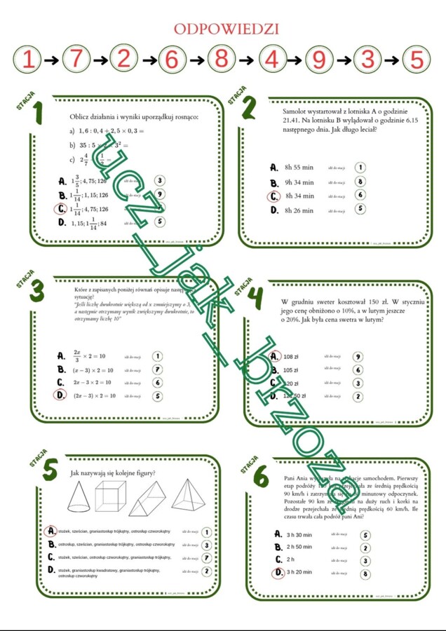 Powtórzenie wiadomości po klasie 6, klasa 7, stacje zadaniowe, praca w grupach