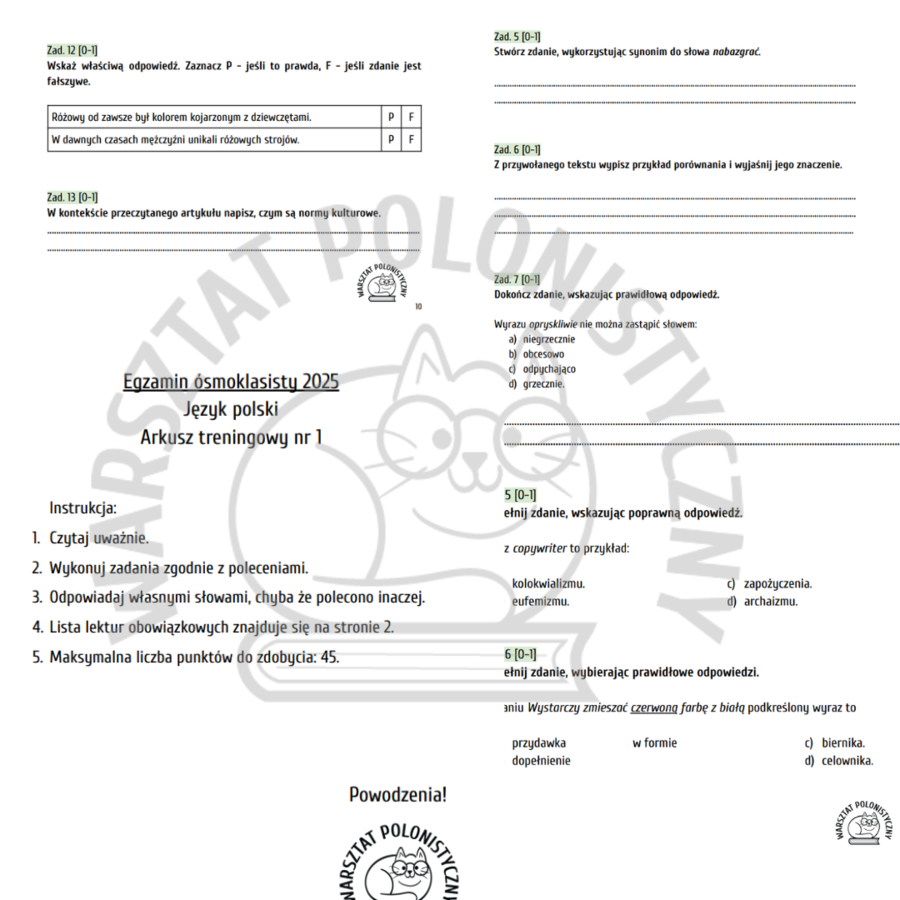 Egzamin ósmoklasisty 2025: język polski - przykładowy arkusz nr 1 / ZAKTUALIZOWANY ZGODNIE ZE ZMIANAMI Z 23.08