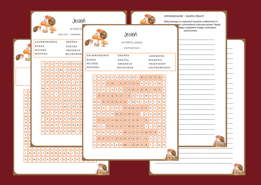 JESIEŃ – wykreślanka – ortografia – ćwiczenia redakcyjne - szkoła