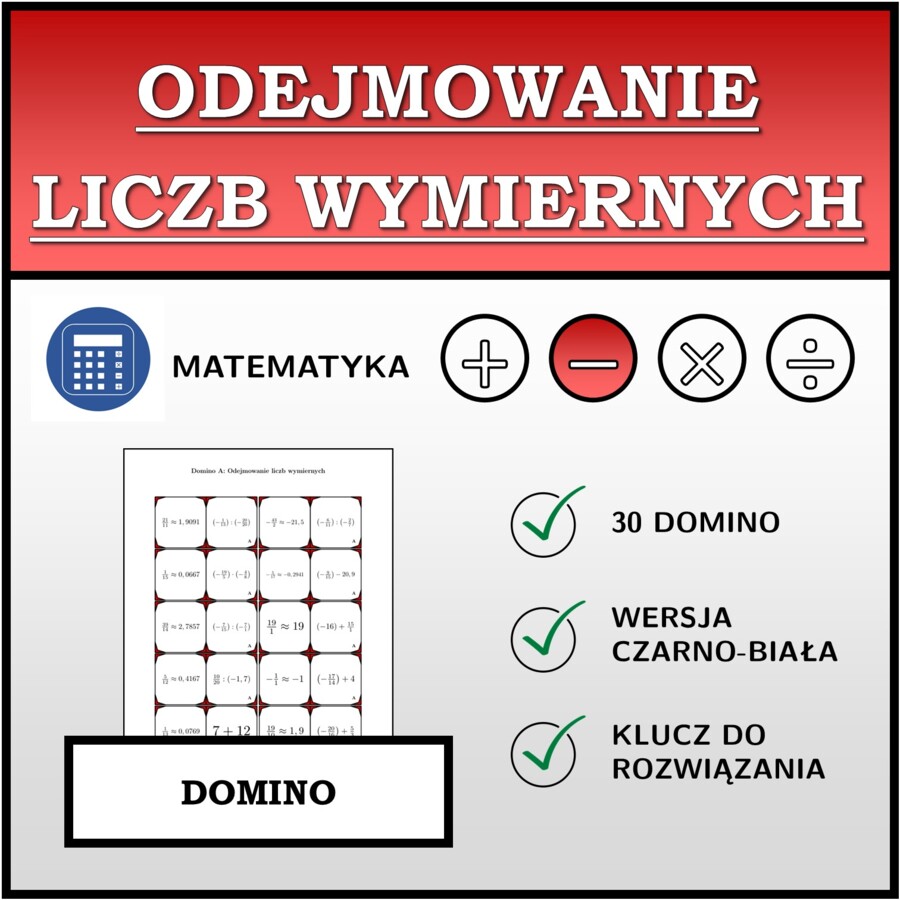 Domino - Odejmowanie liczb wymiernych | matematyka