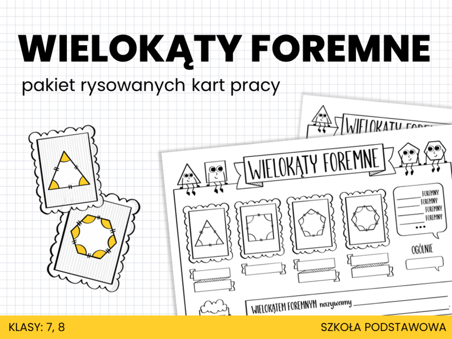 Matematyka. Szkoła Podstawowa. Wielokąty foremne. Pakiet rysowanych kart pracy