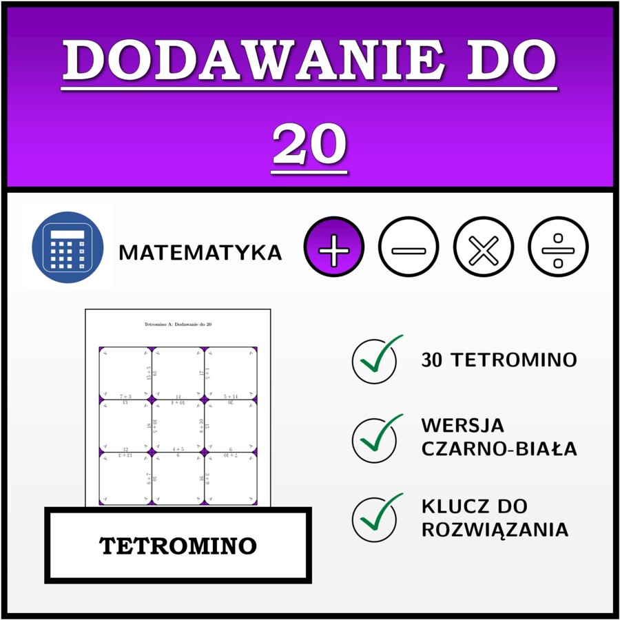 Tetromino - Dodawanie do 20 | matematyka