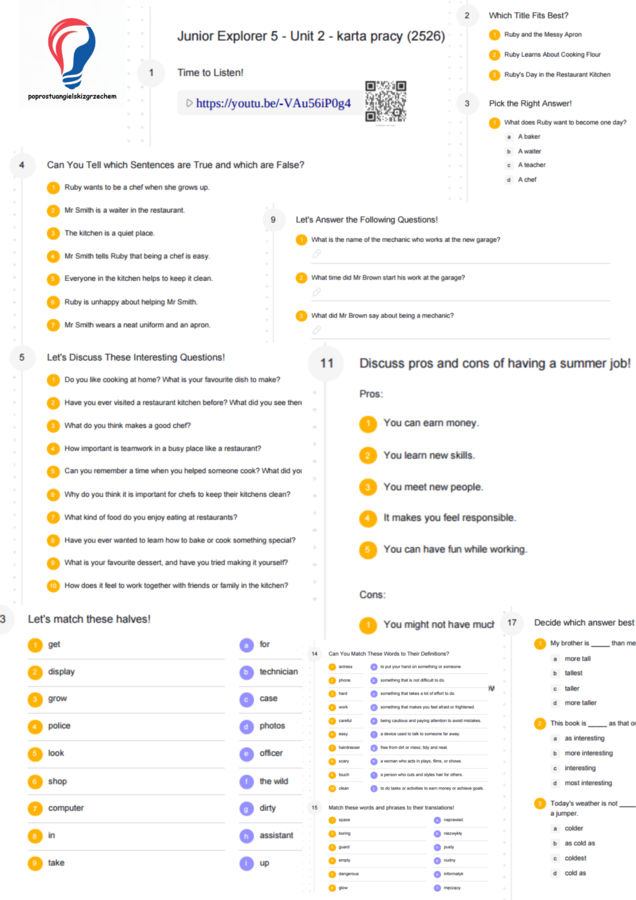 Junior Explorer 5 – Unit 2 – karta pracy
