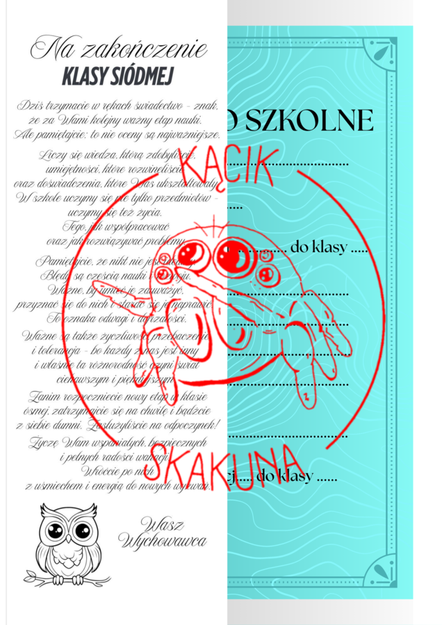 NAKŁADKA na świadectwo - KLASA 7 (PAKIET 2 WERSJI)