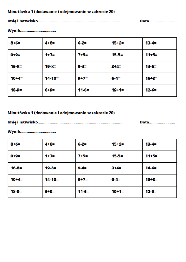 Trening dodawania i odejmowania