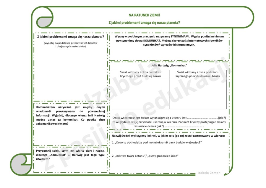 J. Hartwig, "Komunikat" - karta do analizy i interpretacji utworu
