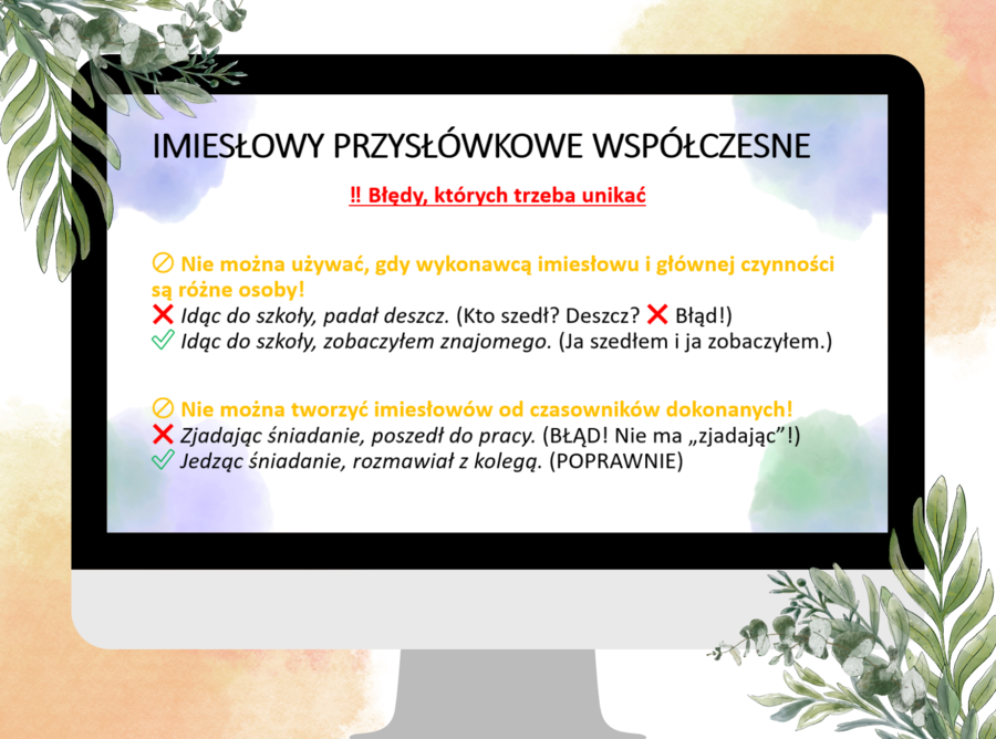 Imiesłowy - prezentacja, omówienie, szkoła podstawowa, egzamin ósmoklasisty, części mowy, język polski