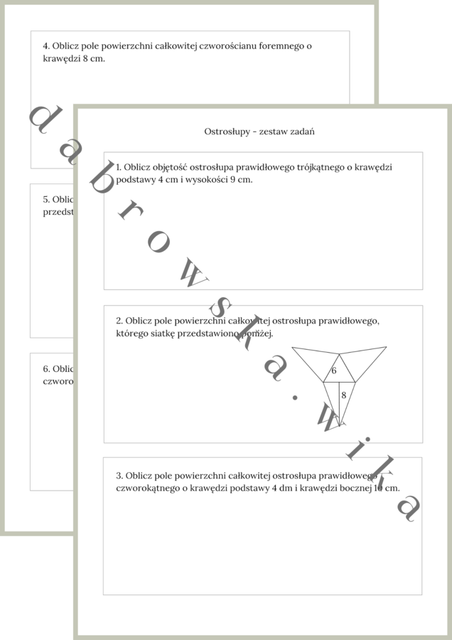 Ostrosłupy - zestaw zadań