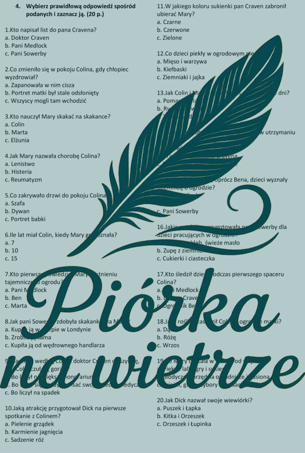 Test znajomości lektury - Tajemniczy ogród