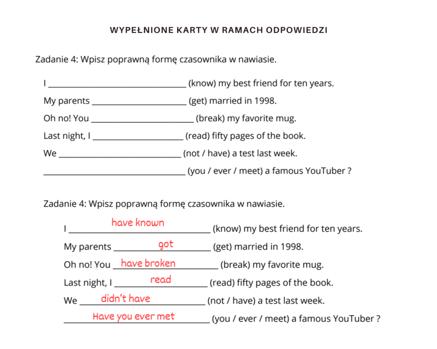 Gramatyka klasa 7: czasy Past Simple vs. Present Perfect