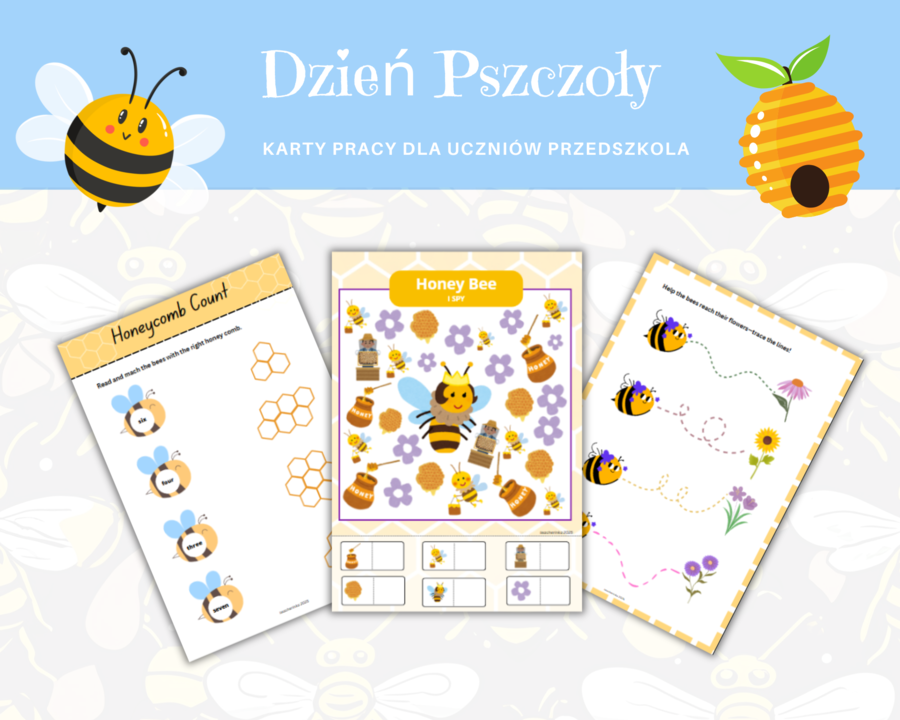 Dzień Pszczoły – Karty Pracy i Zabawy Edukacyjne dla Przedszkolaka | Wersja Polska i Angielska | Bee Day Worksheets and Activities for Preschoolerss –