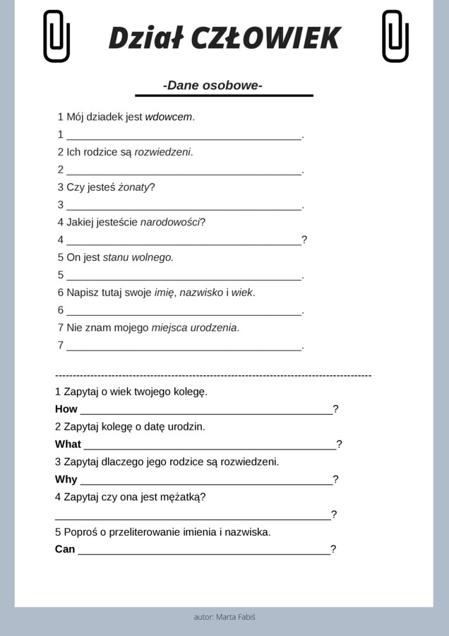 Materiały ćwiczeniowe: Dział Człowiek