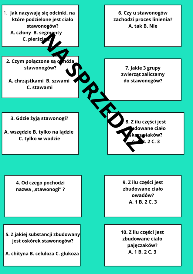 Gra planszowa Wspólne cechy stawonogów