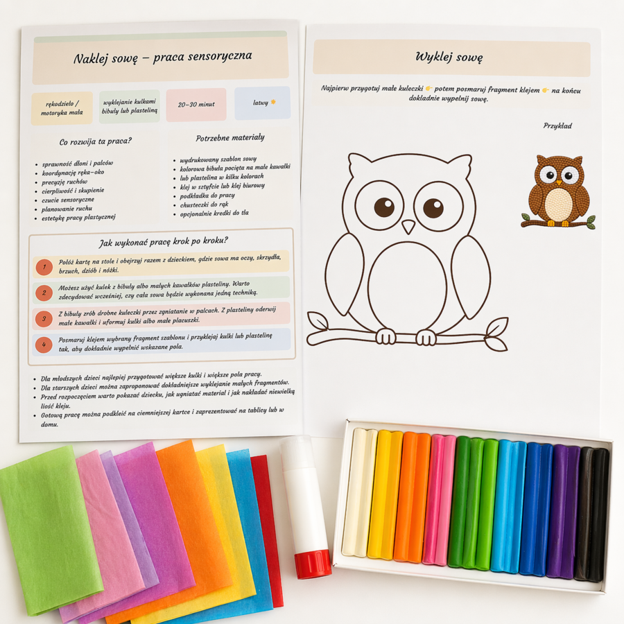 Naklej sowę – praca sensoryczna