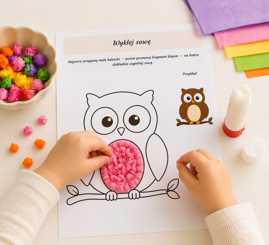 Naklej sowę – praca sensoryczna