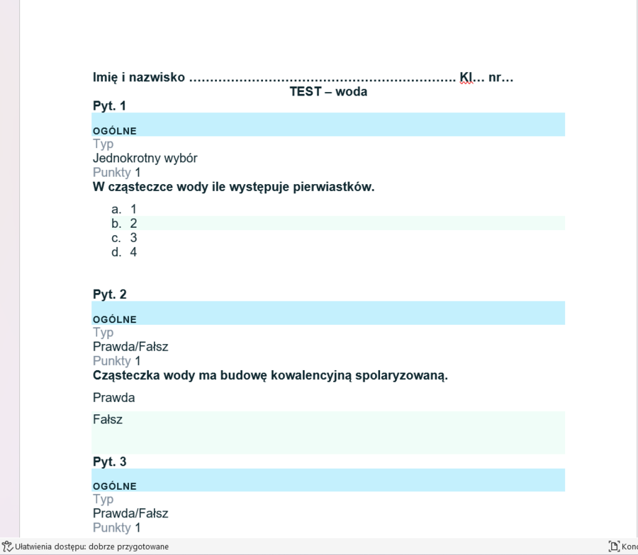 Test - woda i roztwory